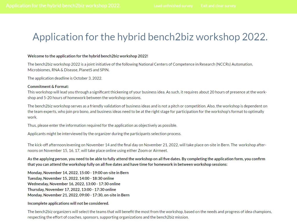 screenshot of application form 2022